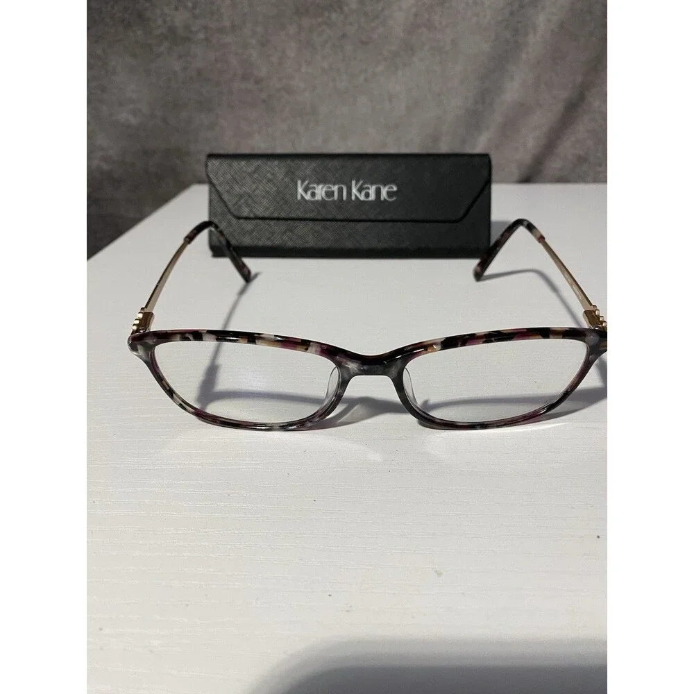 Karen Kane Barbary Fig Eyeglass Frames Tortoise & Pink Floral Gold Tone Women's